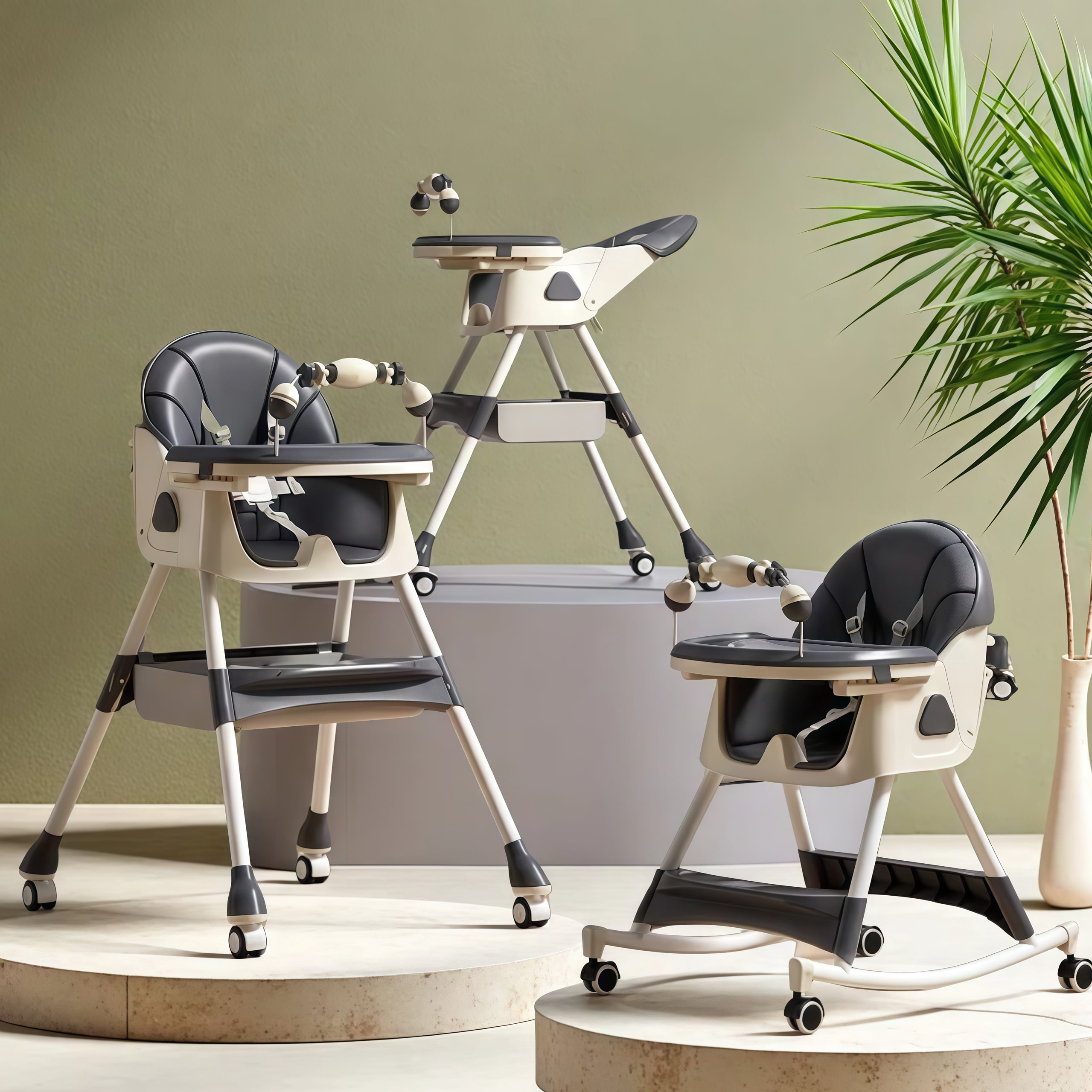 Star_Byul 6-in-1 Baby High Chair Convertible Baby Dining Chairs & Portable Baby Rocking Chairs with Double-Layer Tray and Toy Rack for 0-36 Months,Grey
