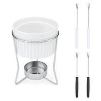 Sekonow Butter Warmers for Seafood, Ceramic Butter Melter with 4 Forks & Stainless Steel Stand, Fondue Pot Set for Chocolate or Cheese Fondue Cup