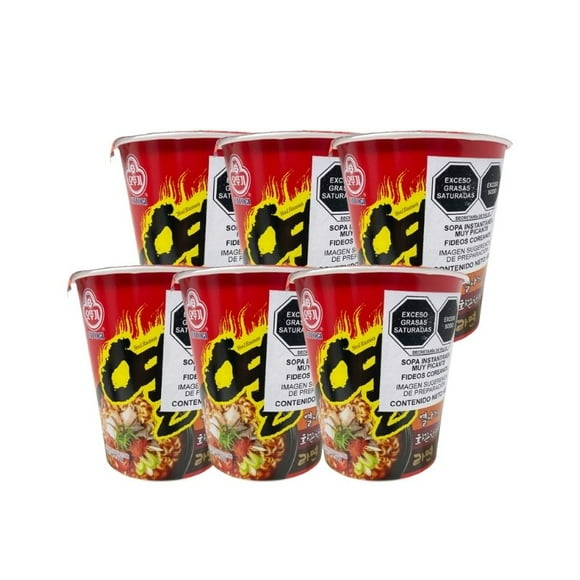 Ramen Ottogi Sabor Muy Picante 6 vasos de 65 g c/u