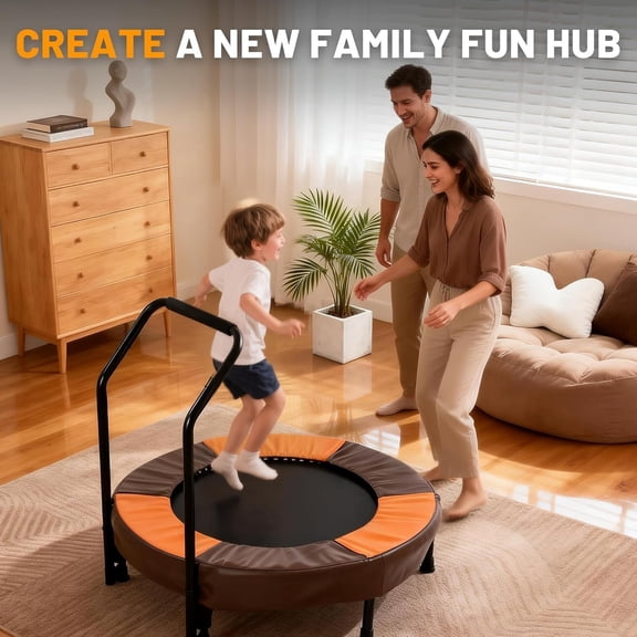 UZUGUL 36" Kids Trampoline with Handle, Foldable  Mini  Fitness Trampoline for Indoor and Outdoor Use, Orange＆Brown