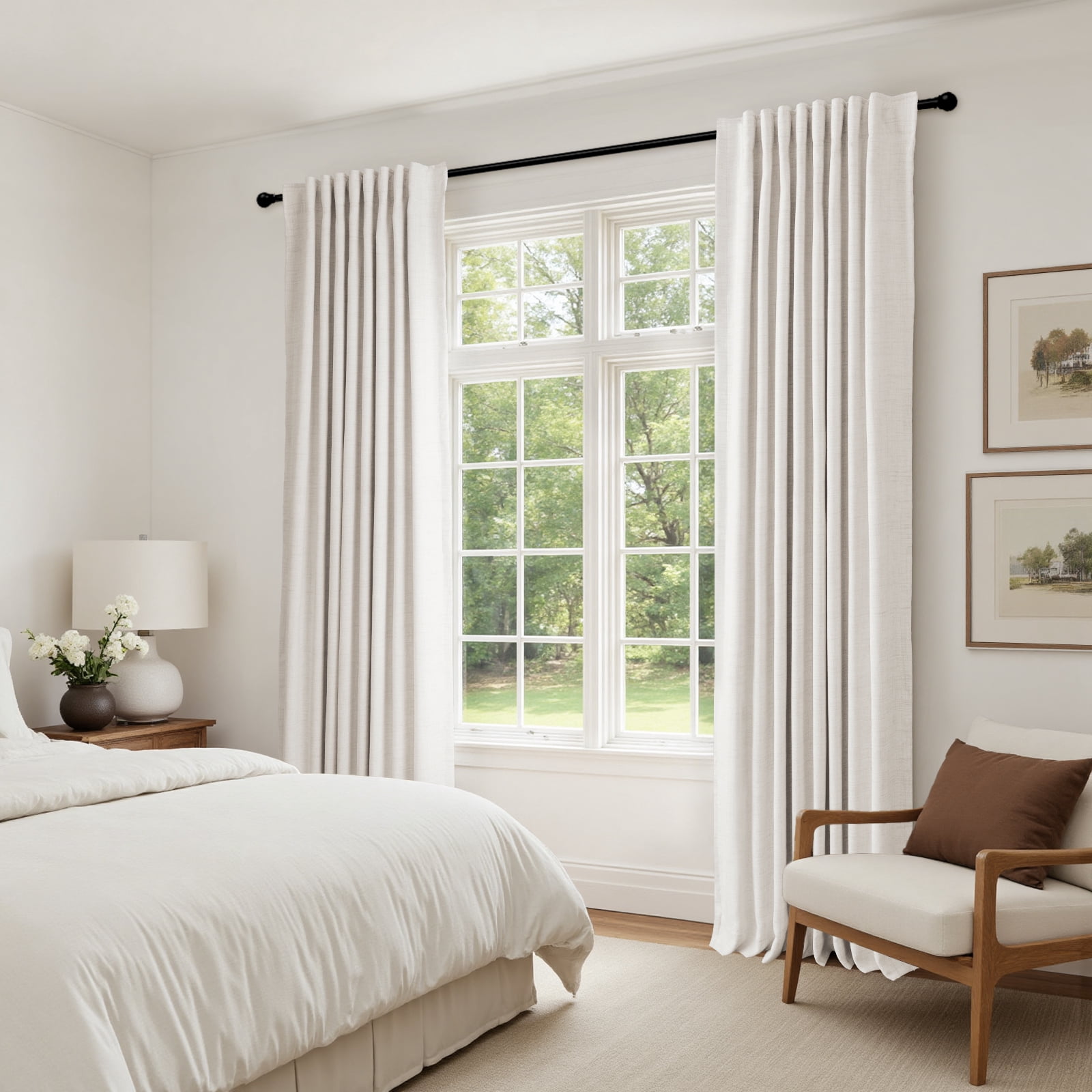100% Blackout Curtains for Bedroom,Set of 2 Panels,96inch Length Faux Linen Thermal Insulated Back Tab Drapes with Room Darkening,50"Wx96"L,Beige