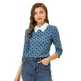 thumbnail image 1 of INSPIRE CHIC Women 3/4 Sleeves Contrast Collar  Top Grey Blue XL, 1 of 5