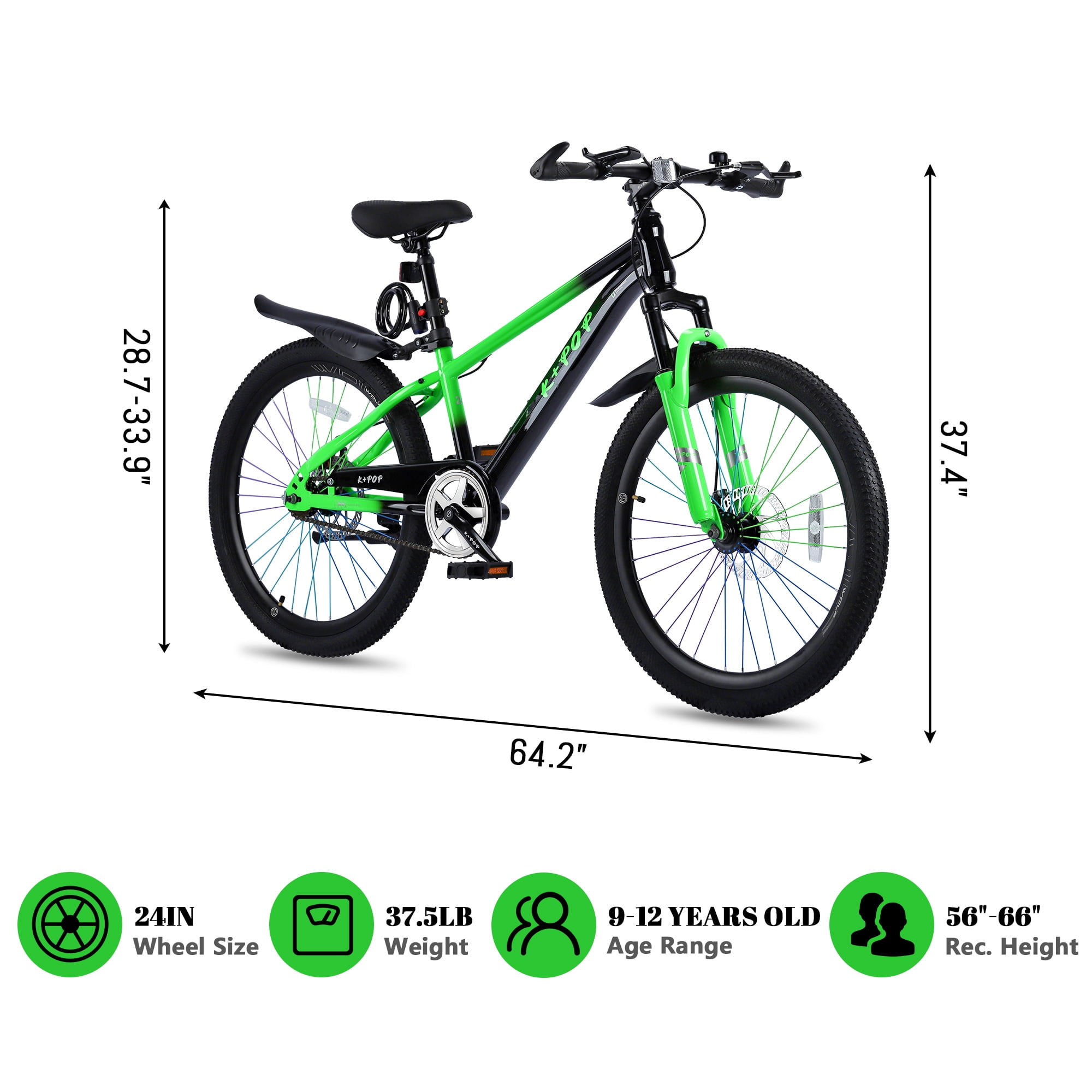 Bstjewey 20/24 Inch Kids Mountain Bike, Dual Disc Brakes, Suspension Fork, Ages 7-12
