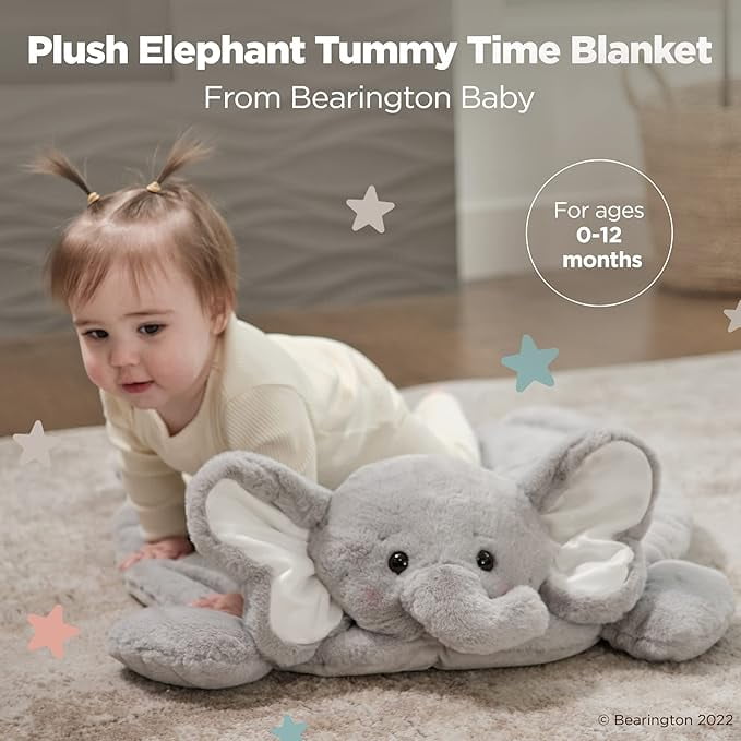 Bearington Baby Lil' Spout Belly Blanket, Gray Elephant Plush 