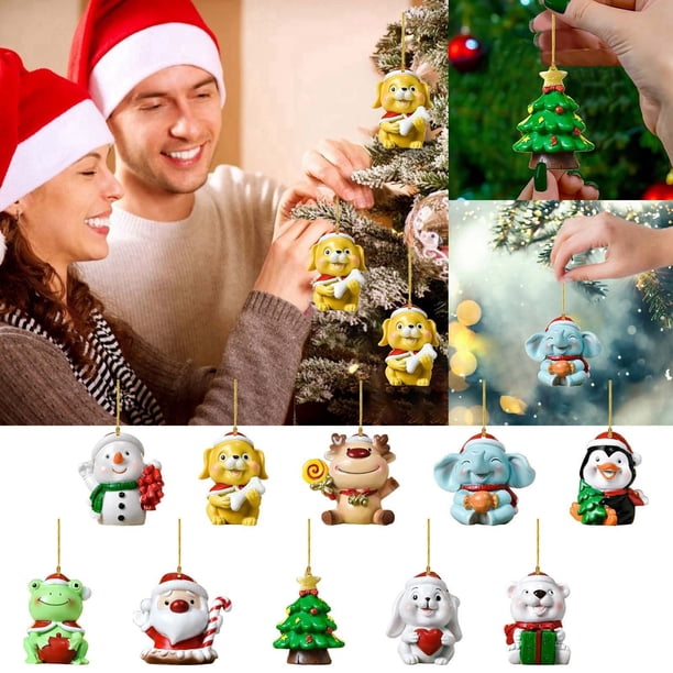 Xihbxyly Juego de Adornos para Árbol de Navidad, Mini Colgantes, Adornos Acrílicos de Papá Noel y Muñeco de Nieve, Fáciles de Colgar, Versátiles para El Hogar, La Oficina y Fiestas Navideñas, 32 Piez