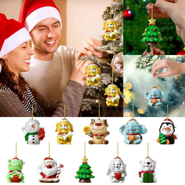 Fiudx Juego de Adornos para Árbol de Navidad, Mini Colgantes, Adornos Acrílicos de Papá Noel y Muñeco de Nieve, Fáciles de Colgar, Versátiles para El Hogar, La Oficina y Fiestas Navideñas, 32 Piezas