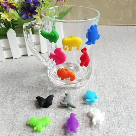 

Kuorak 12Pcs/Set Cartoon Animal Silicone Suction Cup Wine Glasses Drinks Marker Tool