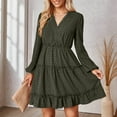 thumbnail image 2 of Women's Long Sleeve V Neck Jacquard Dress Elegant Waist Narrow Skirt Casual Flowy Comfortable Stylish Feminine Outfit, 2 of 2