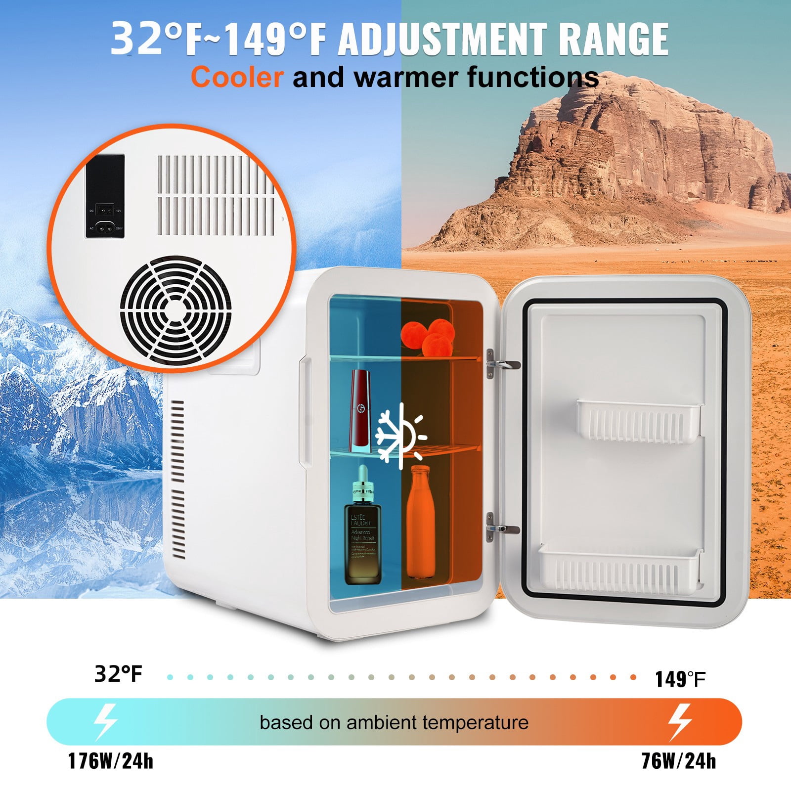 KFFKFF Mini Refrigerator 20L 22 Cans Skin Care Product Refrigerator AC/DC Mini Cosmetic Makeup Refrigerator