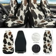 thumbnail image 2 of Jeiento Brown Cow Print 12 Pcs Car Seat Covers Set, Front Seat Protector Steering Wheel Cover Seat Belt Pads Armrest Prorector Trash Bin Sunglass Pocket Rear View Mirror Cover Coaster Keychain, 2 of 9