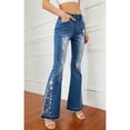 thumbnail image 4 of Womens Bell Bottom Denim Jeans Low Waist Stretchy Flare Ripped Pants, Light Denim Ripped, X-Large, 4 of 5