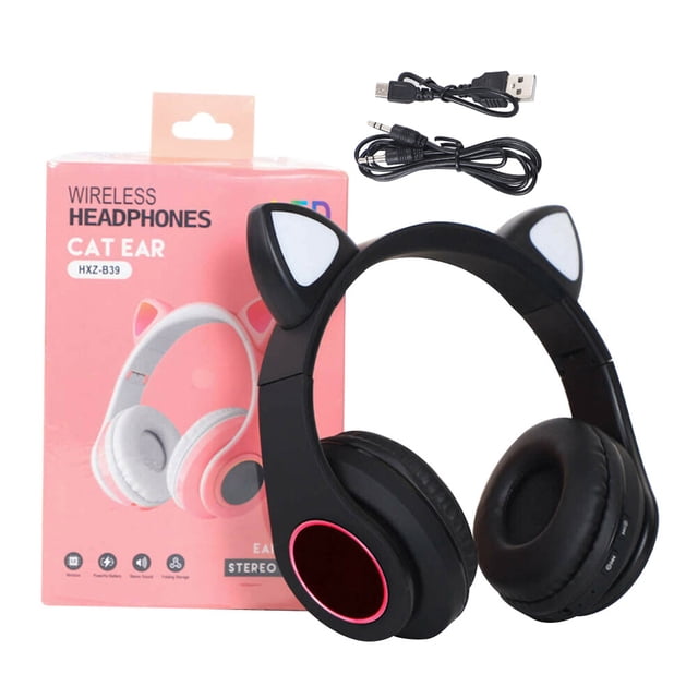 Auriculares Auriculares con luz intermitente LED Adorable micrófono inalámbrico recargable para juegos Auricular 5.0 compatible con Bluetooth, negro Speravity EL000090-01B
