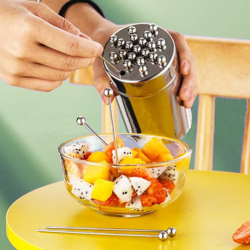 ABCISI 4.5" Metal Cocktail Picks 21Pack+Holder Jar, Premium 304 Stainless Steel Reusable Appetizer Skewers Set for Fruits, BBQ Snacks, Cocktails, Olives