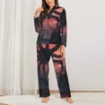 thumbnail image 2 of Salouo Giant Monster Over City Pattern Women's Pajamas Set Long Sleeve Button Down Sleepwear Soft Pj Lounge Sets for women 2 Piece Pjs Set with Long Pants-X-Large, 2 of 7