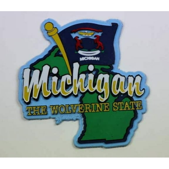 Michigan State Map-Flag Fridge Collectible Souvenir Magnet