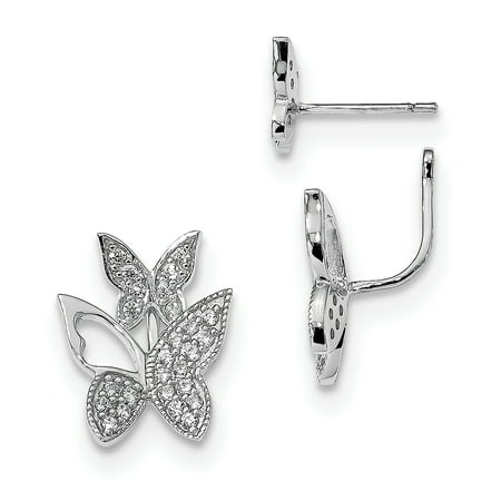 Sterling Silver Rhodium-plated CZ Butterfly Front and Back