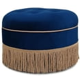 thumbnail image 1 of Yolanda Ottomane d'Appoint Ronde Rembourrée en Velours Bleu Marine avec Garniture Dorée, 1 of 11