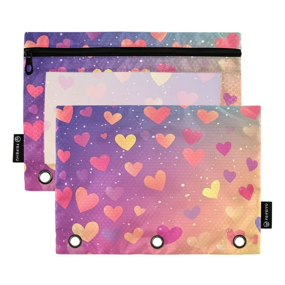 Pencil Pouch for 3 Ring Binder, Binder Pencil Case with Smooth Zipper, Clear Window Pencil Case for Binder, Big Capacity 3 Ring Binder Pencil Bag with 3 Reinforced Grommets. Colorfula