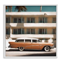 Stupell Industries Antique Car in Miami Transportation Painting White Framed Art Print Wall Art, 24 x 24