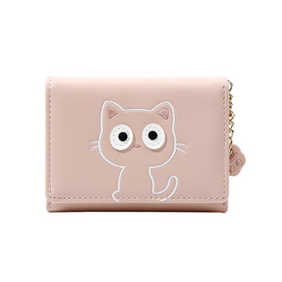 WANDCO Cute Cat Girls Wallet for Teens Kids Women Slim Tri-Fold Wallet Purse Card Holder Organizer With Paw Pendant(Pink)
