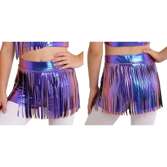 iiniim Girls Metallic Tassels Latin Dance Shorts Jazz Cha-cha Disco Party Performance Dancewear Blue 12
