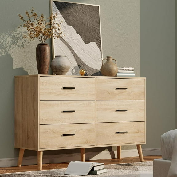 Winkalon Oak Dresser,6 Drawer Double Dresser for Bedroom,47.2'' Wooden Storage Cabinet for Living Room