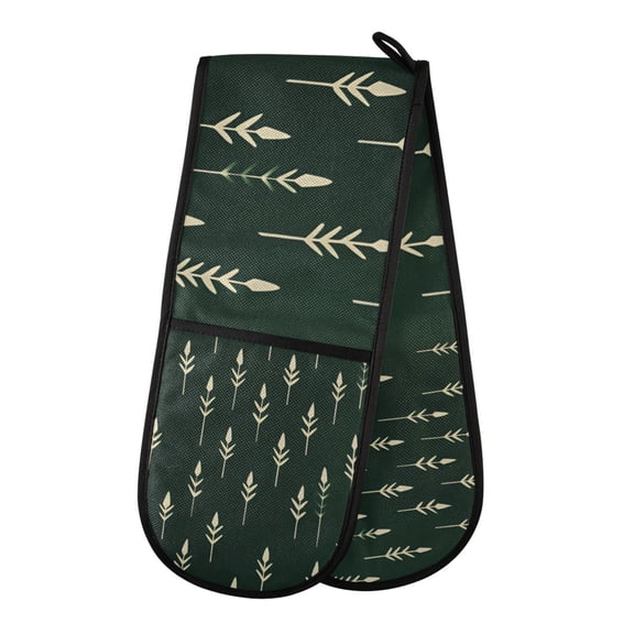Yayeee Double Oven Mitt Kitchen Heat Resistant Baking 35" x7" Quilted Glove, Dark Green Plants