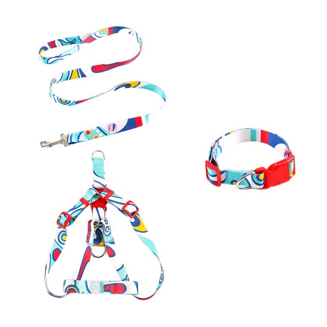 3Pcs/Set Leash Zinc Alloy Print Adjustable Medium Outdoor Decorative Harness Washable Animal Accessories Blue,2.5x120cm XL