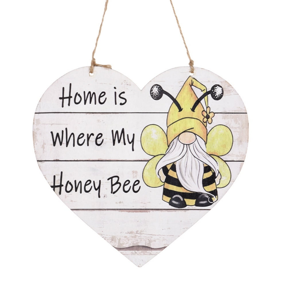 Happy Bee's Day Wooden Gnome Sign Hanging Outdoor Farmhouse Door Decoration 