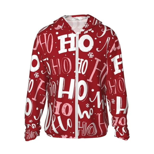 Balery Ho Pattern Funny Christmas Sudadera ligera de manga larga con capucha y protección solar UPF 50+ para hombre y mujer, ideal para pesca y running-3X-Large