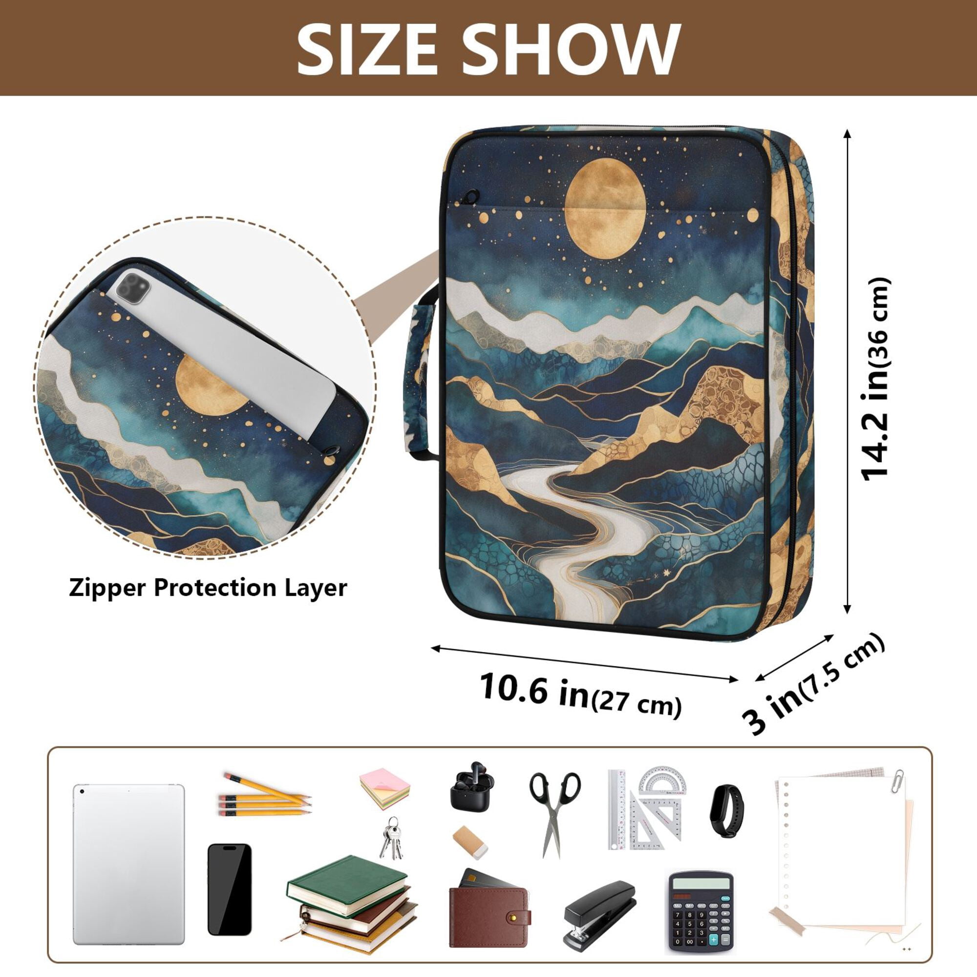 FORMRS Accordion File Folder A4 Size 7-Pocket Expanding Document Organizer Bag with 3 Ring Binder, Green Mountains