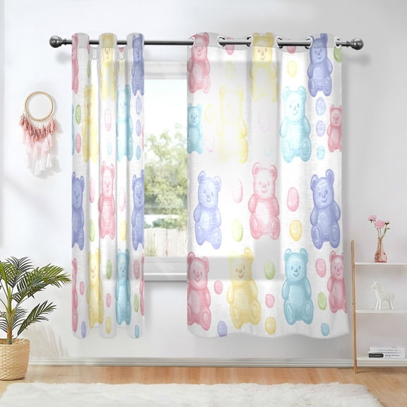 Yayeee Window Curtains Light Filtering 63"x42" Grommet Panel Pair Home Living Room Decor, Colorful Gummy Bears Pattern