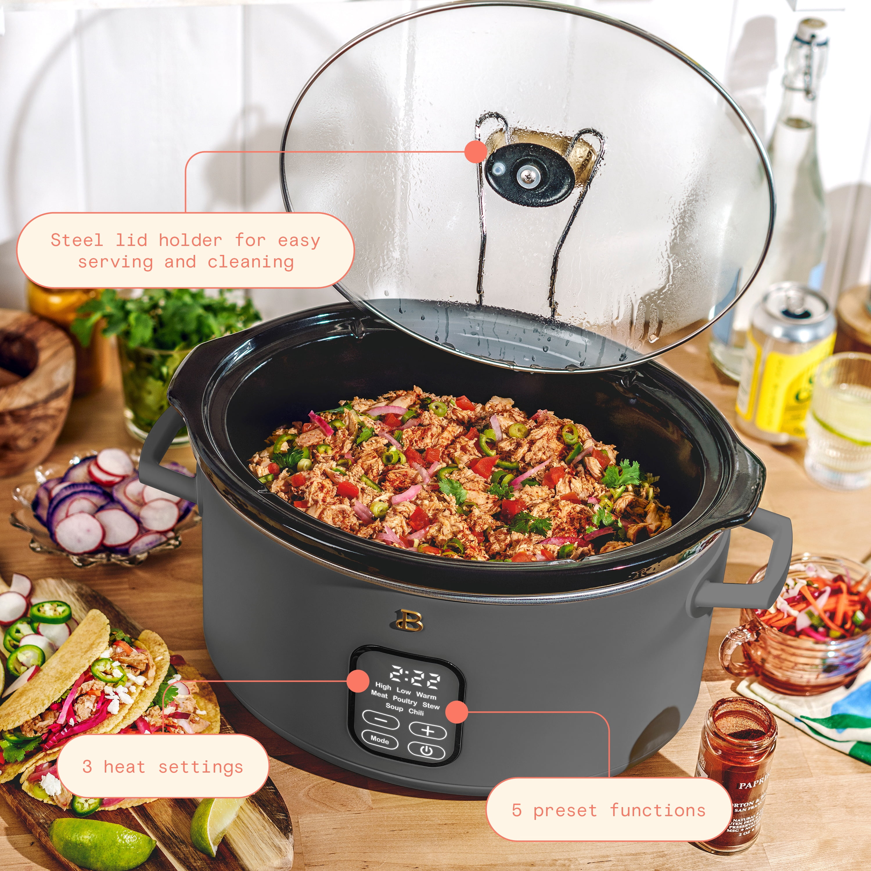 Beautiful 6 Qt Programmable Slow Cooker, Oyster Grey by Drew Barrymore