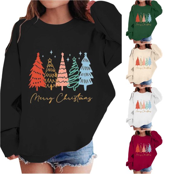 RMGVDSD Girls Casual Pullover Sweatshirt Graphic Print Long Sleeve Crewneck Sweatshirts Loose Fit Soft Tops for Holiday Festive Outfit Cute Sweatshirt 5-6 Years