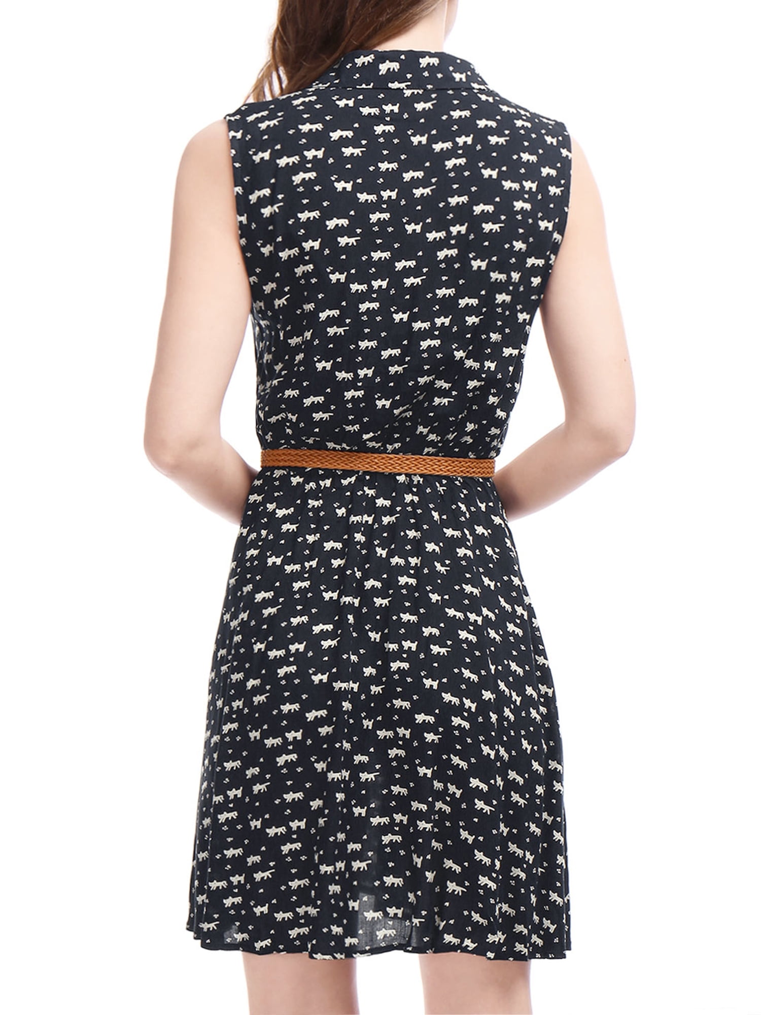 DARING DIVA Unlined Above Knee Sleeveless Mini Belted Dress L Dark Blue-cat