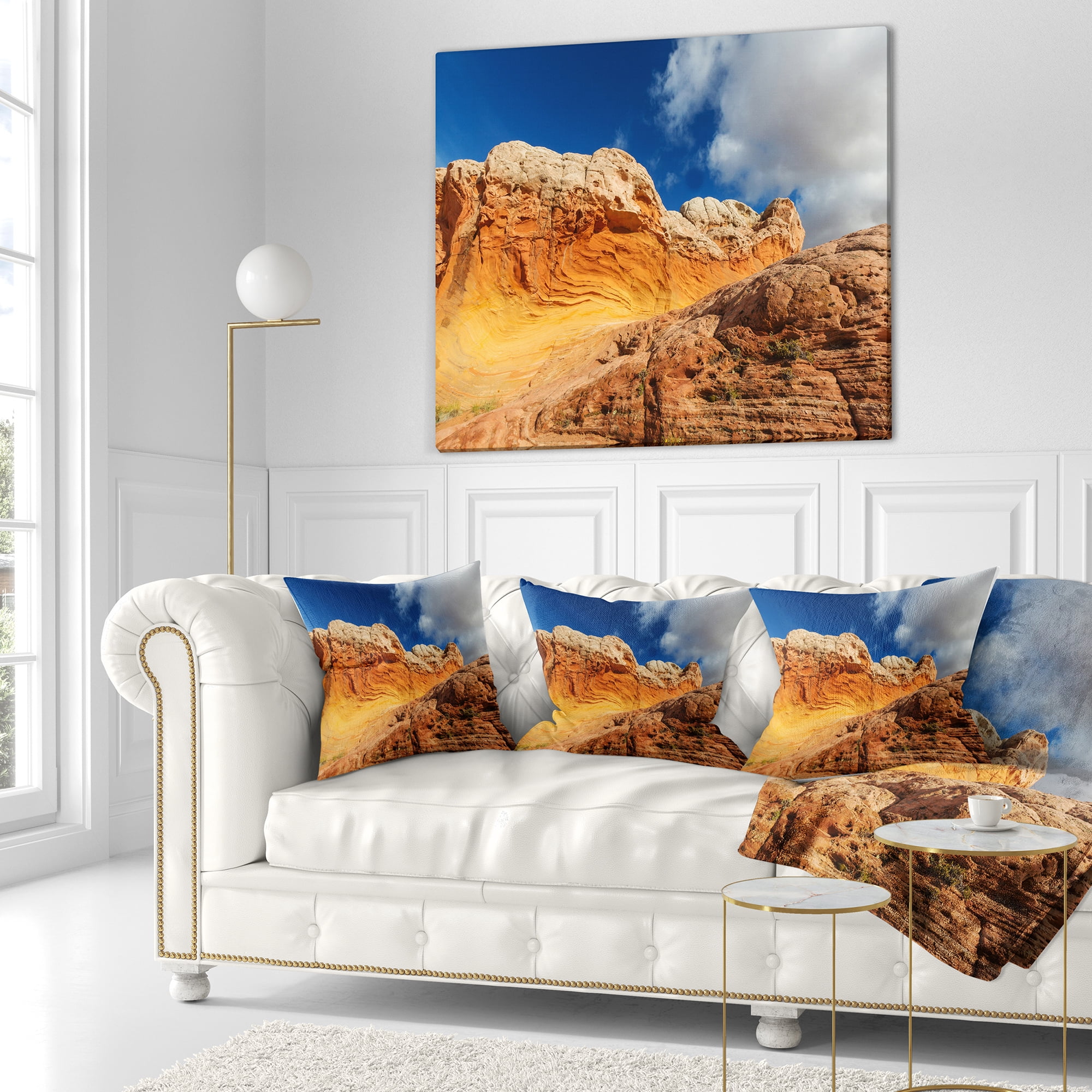 Designart Vermillion Cliffs under Blue Sky - Landscape Printed Throw Pillow - 18x18