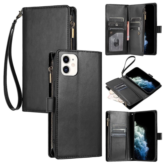 Funda con tapa estilo vintage para iPhone 12 Mini, ranura para múltiples tarjetas, protección total, estilo retro, material PU+TPU