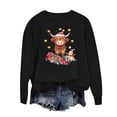 thumbnail image 6 of Women's Christmas Dairy Cow Graphic Sweatshirt - Cute Xmas Lights Santa Hat Pullover, Cotton Blend Ugly Christmas Pajama Style Top, 6 of 6