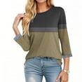 thumbnail image 3 of Womens Plus Size Fall Clothes, 3/4 Sleeve Shirts for Women Fashion Loose Fit Color Patchwork Crewneck Tees T-Shirts, 3 of 6