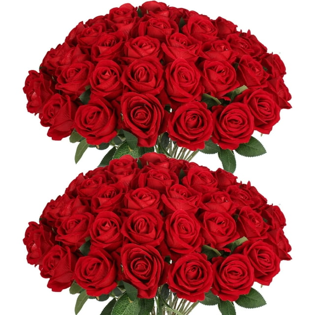 Rosas rojas artificiales Jefuzh para decoración de bodas, 50 unidades