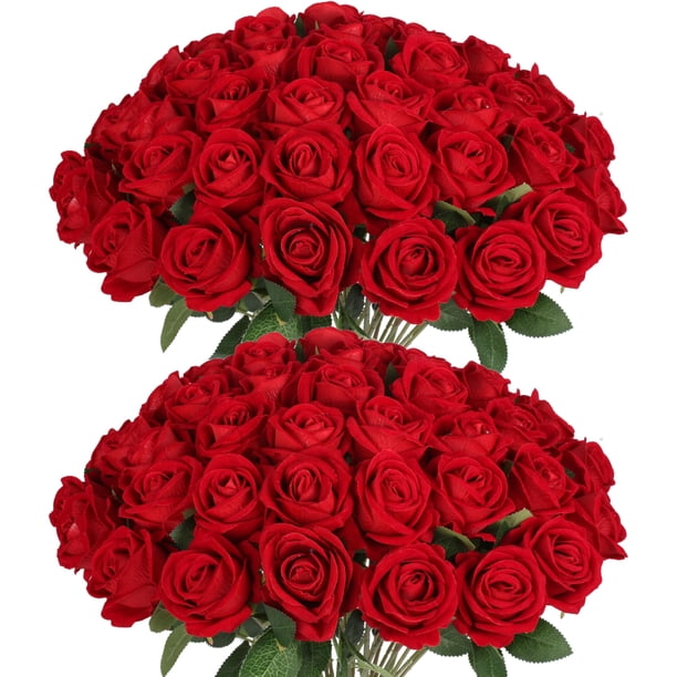 Rosas rojas artificiales Jefuzh para decoración de bodas, 50 unidades
