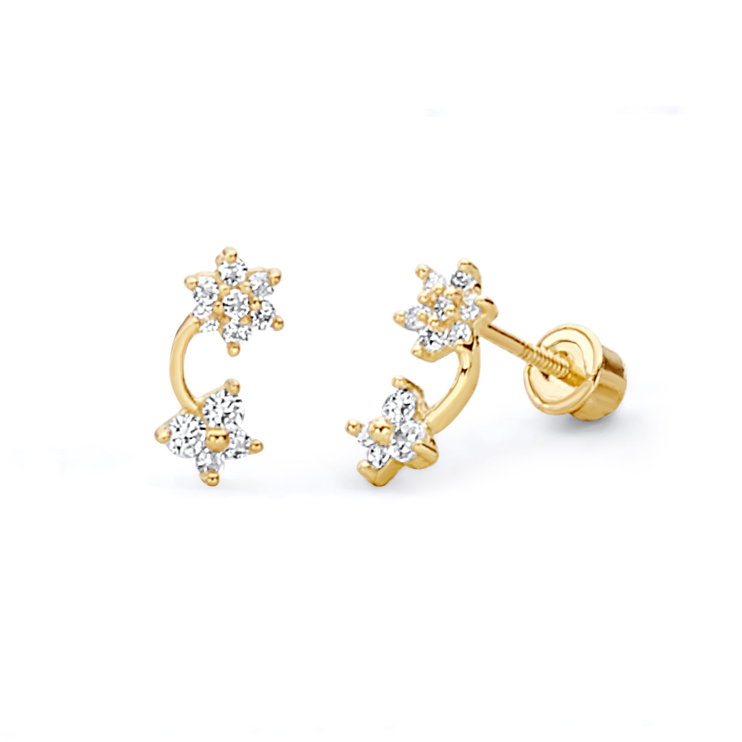 Wellingsale 14K Yellow Gold Polished Circular Stud Earrings With Screw Back