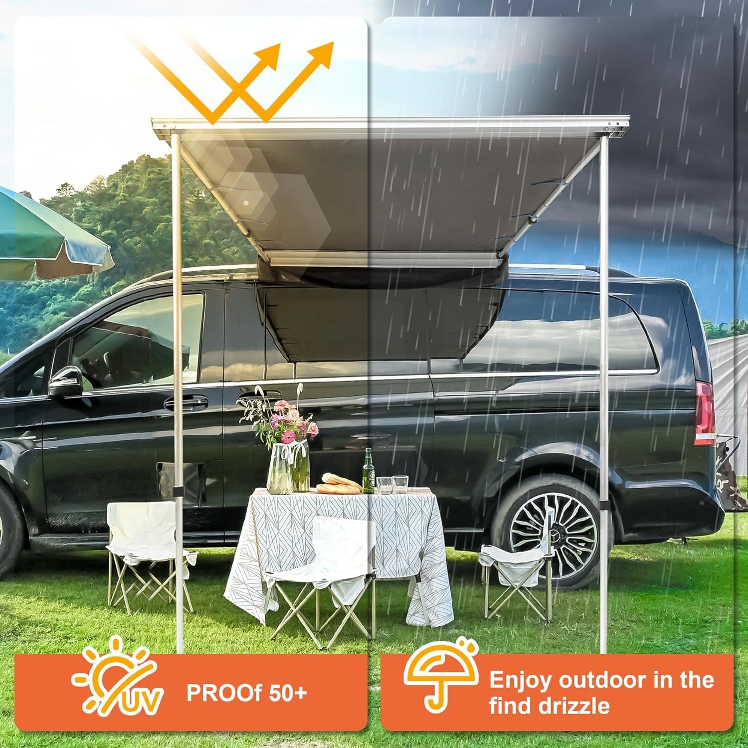 Yescom 4.6x6.8Ft Car Side Awning PU2000mm UV50+, Grey