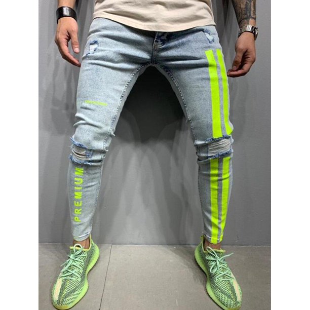 Pantalones vaqueros elásticos rasgados ajustados con bordado de motorista para hombre Tan Jianjun unisex