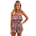 thumbnail image 2 of MEZZALL Child Girls Bohemian Romper Strapless Ruffle Romper Floral Print Elastic Waist Short Jumpsuit Summer Beach Birthday Bodysuit, 2 of 4