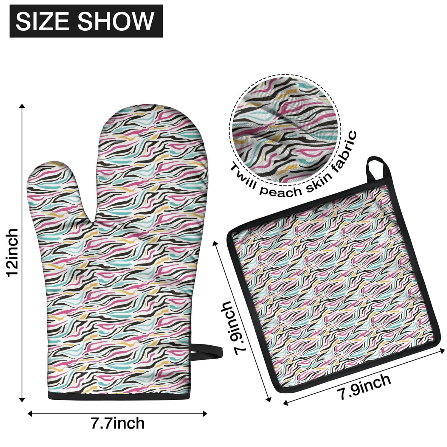 Leopard Print Oven Mitts and Pot Holders Set Of 4, Heat Resistant Kitchen Gloves with Non-Slip Grip, Hanging Loop, Soft Cotton Lining for Baking, Cooking, Grilling, Barbecue