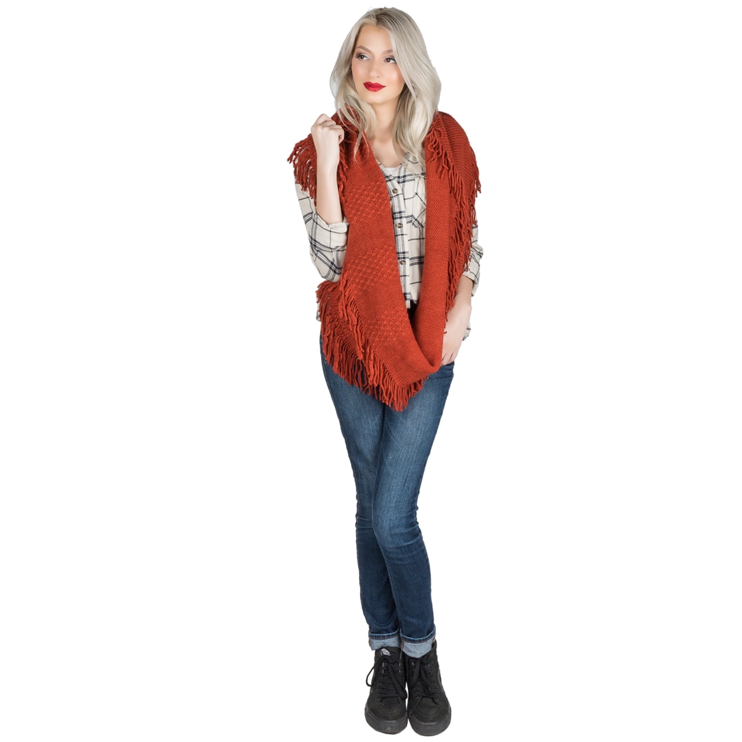 Women's Echo PomPom Warm Knitted Casual Beanie and Soft Plush Infinity Scarf Bundle