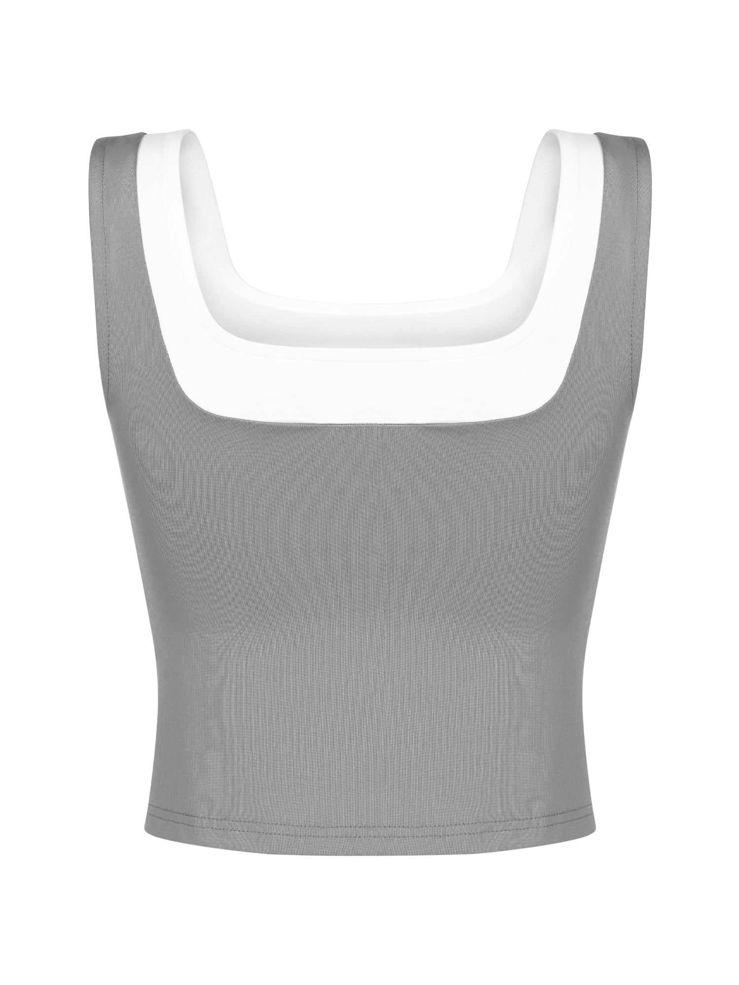 DARING DIVA Women's Crop Square Neck Slim Fitted Color Block Yoga Shirts M Gray