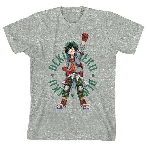 My Hero Academia Deku Victory Stance Boy's Athletic Heather T-shirt-Medium