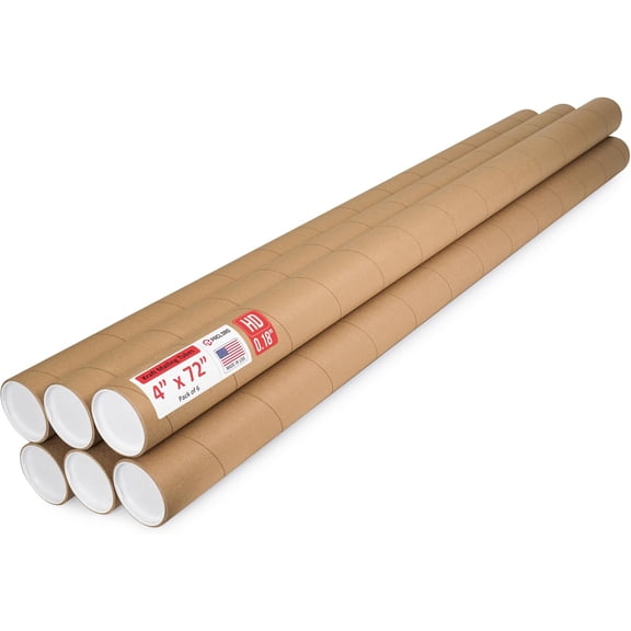 Paclord 4" x 72" Heavy-Duty Reinforced Cardboard Mailing Tube, Pack of 6 Tubes with 12 Caps – Secure USPS Approved – Great for Shipping and Storing of Prints, Artwork, Posters or Documents